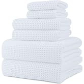 Polyte Set of 6 Waffle Microfiber Bath Towels Quick Dry 430gsm | 2 x Body Towels, 2 x Hand Towels, 2 x Washcloths, Oversized,