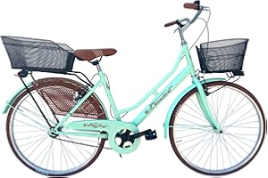 MADICKS Bicicletta Donna da Passeggio Olanda Misura 26 Bici da città Vintage retrò con Cestino Turchese