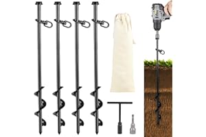 SWAWIS 4 Pezzi Ancoraggio A Terra Trampolino Ancoraggio A Terra 40 Cm in Acciaio A Vite con Adattatore per Trapano A Terra, Chiave, Borsa per Tende, Trampolino, Tettoie