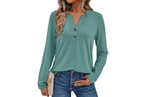 Pawate Damen Langarmshirt Elegant Oberteil V-Ausschnitt Blusen Business Tops Casual Baumwolle Shirts Herbst Tunika