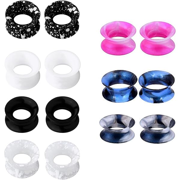 JFORYOU Siliconen Oorgauges Tunnels Plugs 8 Paar Oorrekker Flexibele Spacers Dubbel Uitlopende Expander Piercing Earlet Retainer 6/8/10/12/14mm Zwart Wit Kleurrijk, 14mm, Siliconen