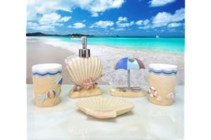 YIYIDA Creative Resin Bathroom Set 5pcs in Sea Beach Style Tumbler Soap dish Soap Dispenser Toothbrush holder