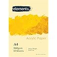 Elements A4 Acrylic Book Glue Bound Artist Acrylic Paper Pads, Heavy Weight (360g, 165lb), Acid-Free, 12 Sheets for Acrylic Painting