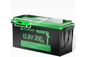 ‎HYSINCERE HYSINCERE 12 V 200 Ah LiFePO4 Lithium Battery with LED, 1 Pack, 200 A BMS, 15000 Cycles & 10 Year Life, 12 Volt Deep Cycle Battery, 2560 Wh Rechargeable for Motorhome, Camping, Solar Home Systems