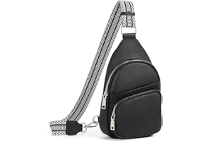 CLUCI Sac de Poitrine pour Femme, Petit Sac à bandoulière PU Cuir, Sac de Ssport Décontracté Sacoche Bandouliere, Sling Bag Crossbody bag Bandoulière réglable, 2 - Noir