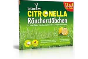 ‎AROMALOVE Aromalove Premium Set of 12 Packs Citronella Incense Sticks for Garden Outdoor Camping Alternative to Torch Candle Lamp Spiral or Incense Cones Includes Free Incense Holder