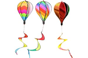 Holzsammlung 3 Piezas Molinillo de Viento Colgante, Adornos Colgantes Espiral de Molinete de Arcoíris, Globo Aerostático Molinillo de Viento Colorido Juguete Colgante para Exteriores, Color Aleatorio