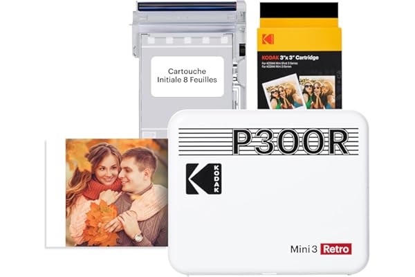 Kodak Mini 3 Retro 4PASS Imprimante Photo Portable (7,6x7,6cm) - Paquet avec 38 Feuilles, Blanc
