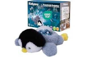 Kidiyana Interaktives Kuscheltier mit Baby Einschlafhilfe, Plüschtier & Himmel Projektor, Schlafmusik & Naturgeräusche, Bewegungs- & Weinsensor, Wiederaufladbar, Erstes Geschenk ab 0 Monat, Pinguin