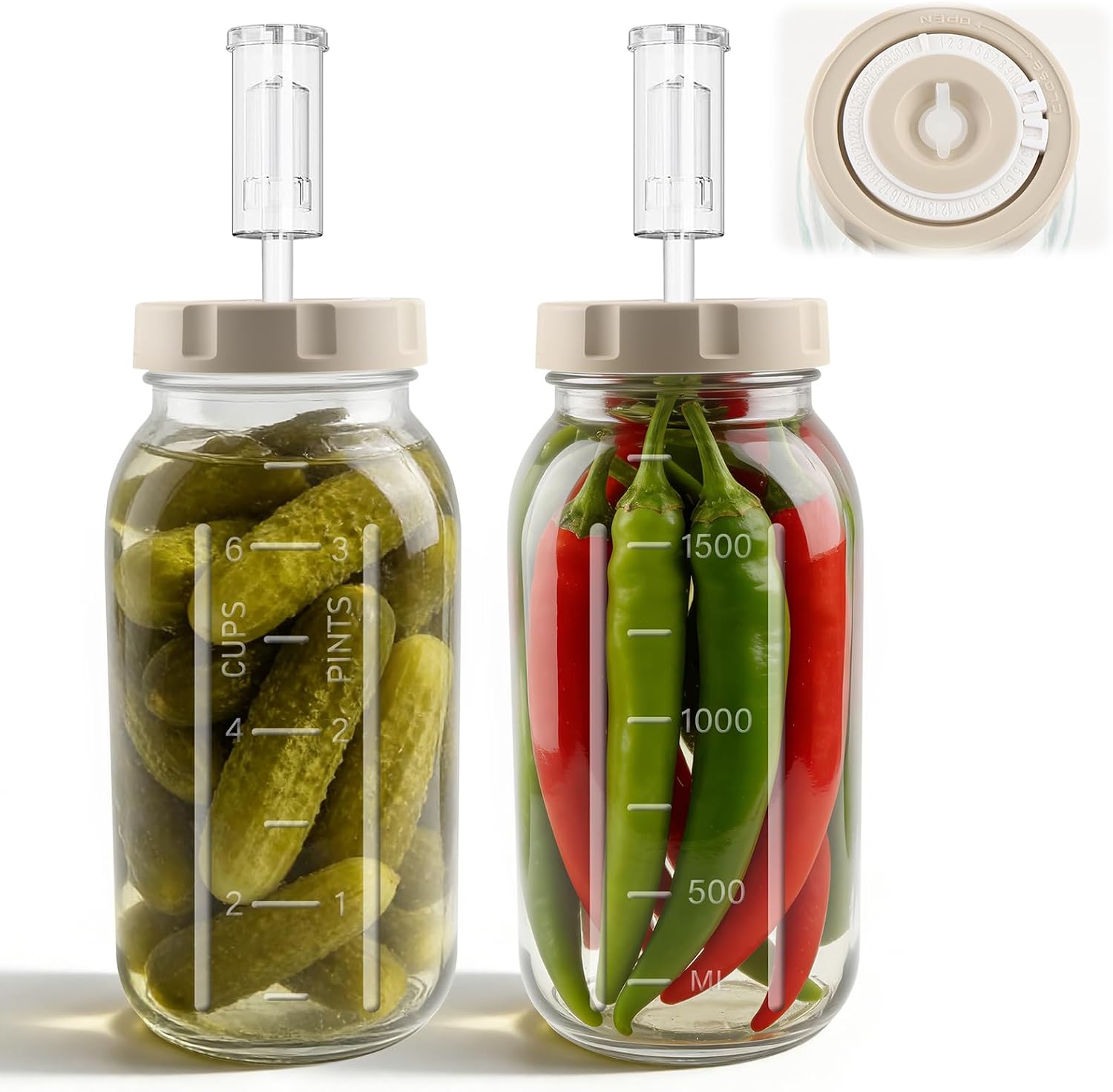 Lwtsrp 2 tarros de fermentación de 2 litros con indicador de fecha y cierre hermético - Perfecto para chucrut, kimchi, kombucha (paquete de 2)