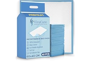 VIRACARE 40 x Premium Incontinence Bed Pads 60x40 cm | Incontinence Bed Sheets | Provides Soft Feel | Disposable Bed Mats for Incontinence | Bed Protectors Kids | Maternity Bed Mats | (1 Pack of 40)