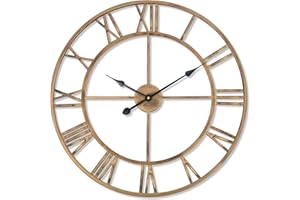 ‎SKYNATURE SkyNature Large Wall Clock, European Industrial Vintage Wall Clock with Roman Numerals, Quiet No Ticking Noise, Metal Wall Clock, Decor Wall Clock for Living Room, Kitchen, Bedroom, Office - Bronze,