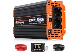 Växelriktare 12 V 220 V-230 V ren sinusvåg 1500W DC AC-omvandlare spänningstransformator med fjärrkontroll och 2 AC-uttag och USB-port för bil lastbil husbil