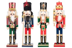 Busybee nussknacker Figur Weihnachten 30cm Set of 4 Große Weihnachten Nussknacker Holzfigur Nutcracker König und Soldat Figurine Weihnachten Nussknacker