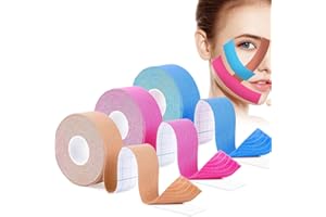 VQEOEOT Cinta Lifting Facial, 3 Piezas Rollos, Cinta de Levantamiento Facial, Parches Antiarrugas, Kinesiotape Facial, Cinta Kinesiologica Profesional, para El Estiramiento de la Piel, 2.5cm*5m