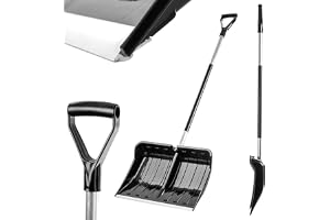KADAX Snöskyffel med aluminiumhandtag, snösläde med ergonomiskt handtag, snöspade av plast med aluminiumbeslag (svart, 55 x 145 cm)