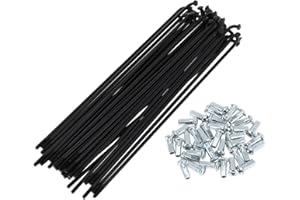 A ABSOPRO 36 Pezzi Raggi per Bicicletta 12G con 36 Nippli per Ruote MTB Mountain Bike in Acciaio al Carbonio Nero