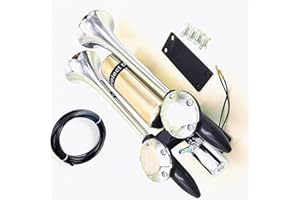 YIYDA Cuerno de aire Air Horn Universal para coche 180DB Bocina de barco Prolongar el sonido Bocina de aire Altavoz de plata de doble con tanque de aire de acero 304 para 12V 24V Ship Car Truck ect