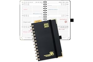 ‎POPRUN POPRUN Taschenkalender 2024 2025 Klein Ringbuch mit Hardcover, ca. A6 (16 x 10,5 cm) - Kalender 2024 2025 Klein (Aug.2024-Dez.2025) - Wochenplaner mit Vergoldete Schutzecken - Schwarz