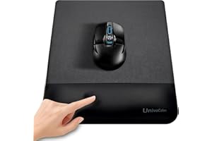 UNIVO COLORS UnivoColors Design-Wave Wrist Rest Mouce Pad,PE Mouse Sliding Panel+Artificial Sheepskin+Memory Foam+Ergonomic+Anti-Slip Gel,Resilience Support During Work and Gaming,Mouce Accessory,Black