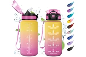 KollyKolla Bouteille d'eau Enfant 500ml, Gourde Marqueur de Temps, Étanche et Réutilisable, avec Paille, Bouteille pour Enfant, Voyage, Yoga, l'école, Cyclisme, Bureau, Camping