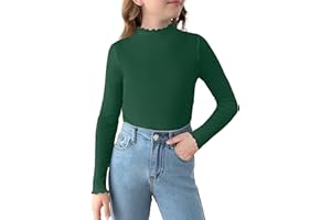 Arshiner Maglia A Maniche Lunghe per Bambina Maglione A Mezzo Collo Maglia Lavorata con Volant Tinta Unita Top per Bambini Magliette Basic Maglietta Intima Slim Fit 5-12 Anni