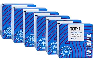 TOTM Medium Flow Pads with Wings | Certified Organic Cotton | Compostable Wrappers | Naturally Soft, Absorbent & Super Comfy | 6 Packs | 60 Pads