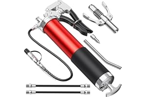 Amyzavls Ingrassatore per Ingrassatori,Impugnatura 8000 PSI per ingrassare con Una Sola Mano,Albero per impieghi gravosi con boccaglio,Tubo Flessibile Tubo in Metallo,per cartucce da 400g, Rosso