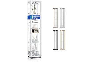 ‎K-MÖBEL K-Möbel Glasvitrine in Weiss (176x37x33 cm) mit 4 höhenverstellbaren Glasböden, Spiegel, LED - Modellauto Vitrine Weiß - Vitrinenschrank Weiss - Sammlervitrine - Wohnzimmerschrank Regal Wand Schrank