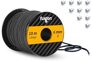 ‎FUXTON fuxton® Gummiseil (6mm x 10m + 10 Würgeklemmen), Expanderseil, Gummileine, Bungee Cord Marine, Spanngummi Meterware, schwarz