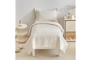 DuShow 120x150cm Duvet Cover Set Toddler,Textured Toddler Cot Bed Duvet Set For Boys and Girls,Soft Reversible Bedding Set,Beige Dot-120 x 150