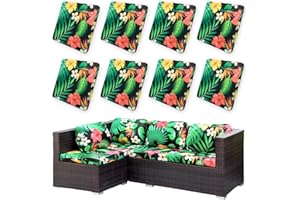 Hiseng Housses de Coussin d'extérieur Remplacement Imprimé Fleurs Feuilles Tropicales Extensible Housses de Coussin de Siège Canapé pour Salon de Jardin, Meubles de Terrasse (Style 1,8 pièces)