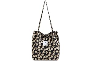 Makukke Sac à bandoulière en velours côtelé pour femme - Sac à main pour le bureau, l'école, les courses, les voyages, Prune noire #1, L, Rétro