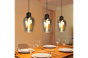 ‎LICHTMALER Lichtmaler Hängelampe Schwarz Pendelleuchte 3 Flammig - Vintage Hängeleuchte Esstisch E27 Küchenlampe Hängend Retro Rauchgrau Glas für Esszimmer Hotel Treppe Wohnzimmer Ohne Lichtquelle