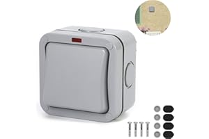 Outinhao Universalschalter, Lichtschalter für den Außenbereich, IP66 Waterproof Switch, Mit Unabhängigem Schalter Und Kontrollleuchte, Entsprechen Feuchtraum Standard