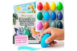 TinyGeeks 12 Pastelli a Uovo Colorati 12 pz - Presa Palm-Grip Non Tossici e Lavabili per Bambini Piccoli (3-6) e Bambini (4-8) - Facili da Tenere, Perfetto per Viaggi