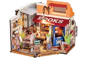 ROWOOD Kit De Casa De Muñecas Librería De Esquina, Habitación En Miniatura DIY con Muebles y Luz Led, Mini Habitación De Madera Escala 1:20, Kits De Modelos Creativos para Que Adultos Construyan