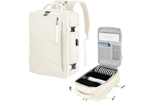 VOESLD Mochila Viaje Cabina Avion 45x36x20 para Easyjet, Mochila de Viaje Hombre Mujer Beige Mochila Portatil Mochila Ordenador Bolsa de Viaje con Puerto USB, 32L