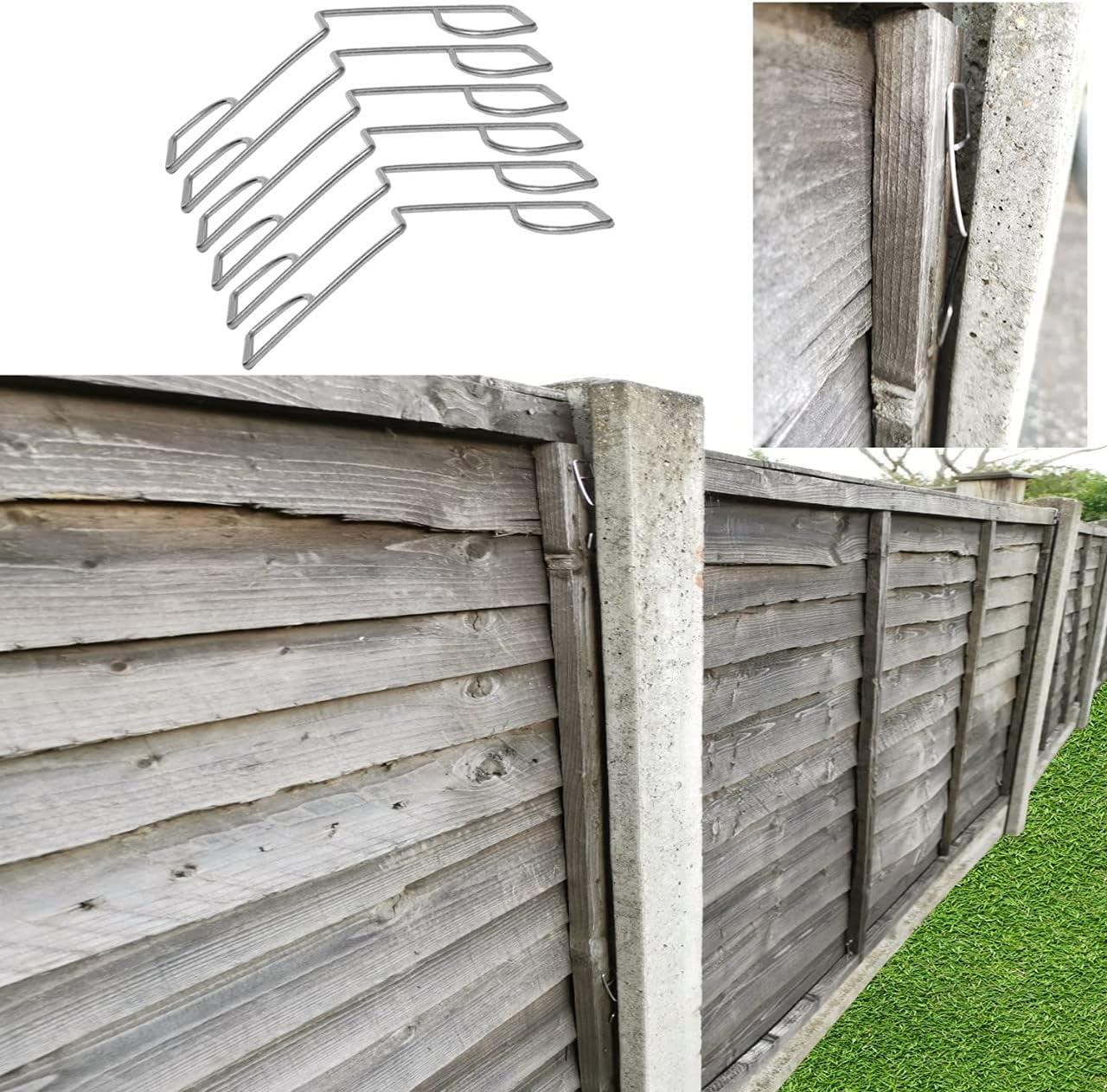 Fence Panel Grips Clips Stop Rattling 48 Pcs for 12 Fences Garden Wind Protector - Storm Proof Security Clips - Anti-Rattle Banging in Wind, Stainless Steel Anti-Noise Springs for Wooden Panels (48)