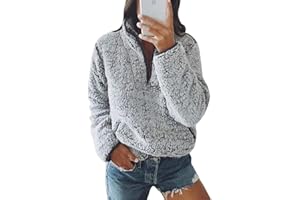 Nilimoph Pullover Damen Flauschig Pulli Fleece Weich Herbst Winter Warm Kapuzenpullover Casual Sweatshirt Winter Mit Seitentasche Zip Langarm Oberteile Top