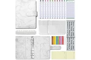 KASTLO A6 PU Leather 51pcs Budget Binder Notebook - Money Saving Wallet with Plastic Money Wallet Organiser, Label Sticker, Ruler - Budget Planner & Cash Envelopes for Cash Stuffing Wallet UK - White