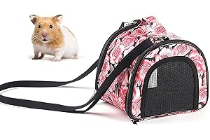 IDAHSOR Small Animal Carrier Bag Hamster Portable Collapsible Bag with Detachable Adjustable Shoulder Strap Breathable Travel Zipper Lock Bag for Hedgehog Squirrel Sugar Glider Rabbit Guinea Pig Birds (Pink)