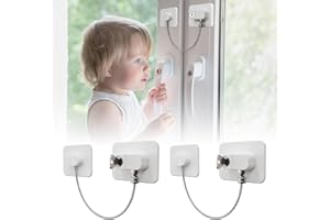 Moonybaby 2 Pcs Securite Fenetre Enfant, Securite Placard Enfant avec 2 Clés, Acier inoxydable, Durabilité supérieure, Protection Bloque Fenetre Enfant, Super Adhésif pour Fenêtres, Frigo, Tiroir