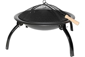 PRICECRUNCHERS Fire Pit Steel Folding Outdoor Garden Patio Heater Grill Camping Bowl BBQ With Poker, Grate, Grill with Free Carry Bag