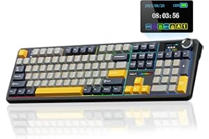 AULA F108 Pro Wireless Gaming Keyboard,Full Size Mechanical Keyboards with Display&Knob,2.4G/BT5.0/USB-C,Five Layers Filling,8000mAh,RGB,Creamy Sound,Hot Swappable Custom Keyboard (Grey&Yellow)