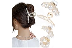 Mehayi 4 fermagli per capelli grandi con perle per donne e ragazze, fermagli per capelli spessi e sottili, accessori per capelli alla moda per acconciature per feste e matrimoni