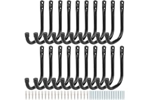 HEAVDACE 20 ganchos de garaje, gancho de almacenamiento resistente de 10,5 cm, ganchos de pared para herramientas de jardín, mangueras, bicicletas, madera, equipo deportivo, cortacésped