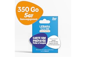 Lebara - Carte SIM Prépayée - 350 Go 5G sur Le Réseau SFR - Appels & SMS Illimités en France - 4h vers 60 Pays - sans Engagement - Valable 30 Jours