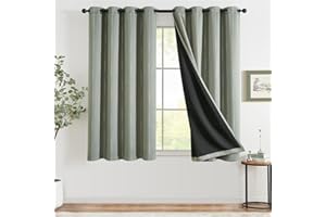 ‎TOPICK TOPICK Gardinen mit Ösen 100% Verdunklungsvorhänge Vorhänge Blickdicht Wohnzimmer Schlafzimmer Leinenoptik Thermovorhang Fenstergardine, H160xB130 cm Übergardinen Landhausstil 2er Set Grün