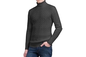 janisramone Mens High Polo Roll Neck Jumper Long Sleeve Cable Knitted Casual Winter Sweater Pullover